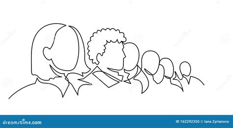 Group Of People Continuous One Line Vector Drawing Crowd Standing At