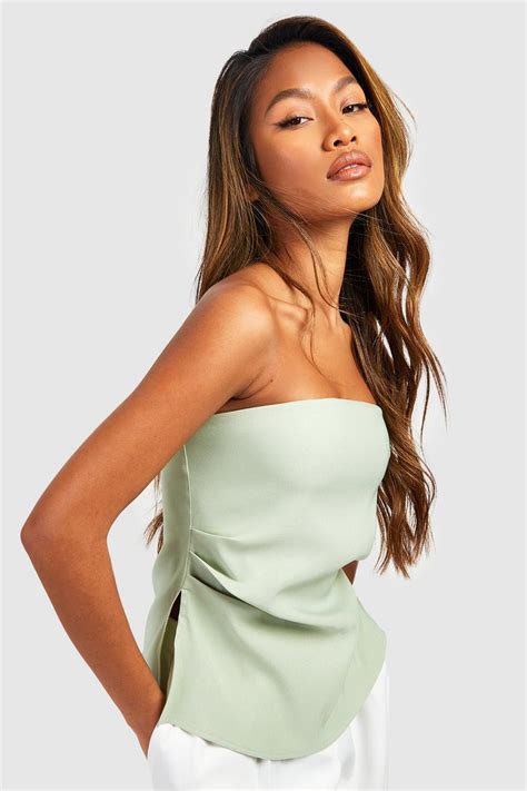 Bandeau Split Hem Bengaline Corset Top Boohoo