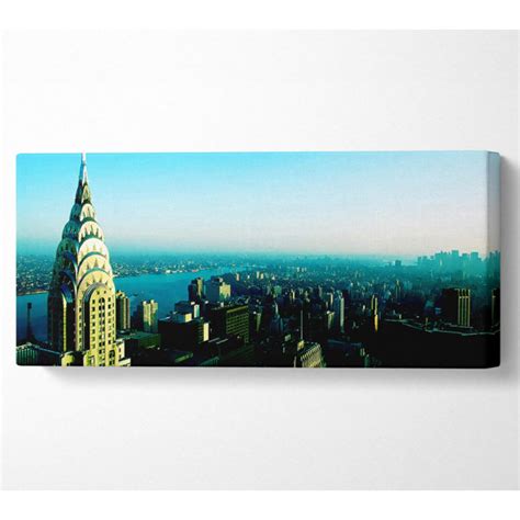 Ebern Designs Nyc Empire State Blue Wrapped Canvas Print Wayfair Co Uk