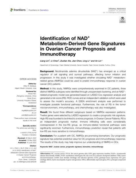 Pdf Identification Of Nad Metabolism Derived Gene Signatures In