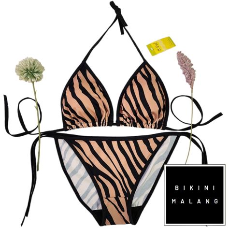 Jual BIKINI BF005 SWIMSUIT TALI SAMPING WARNA LORENG MACAN Shopee