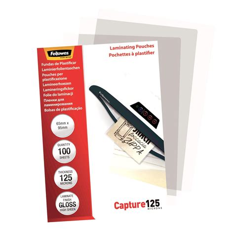 Fellowes Capture X Mm Micron Glossy Laminating Pouches Pack