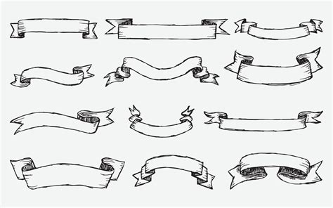 Hand Drawn Set Of Different Ribbons Design Elements For Greeting Cards Banners Invitations