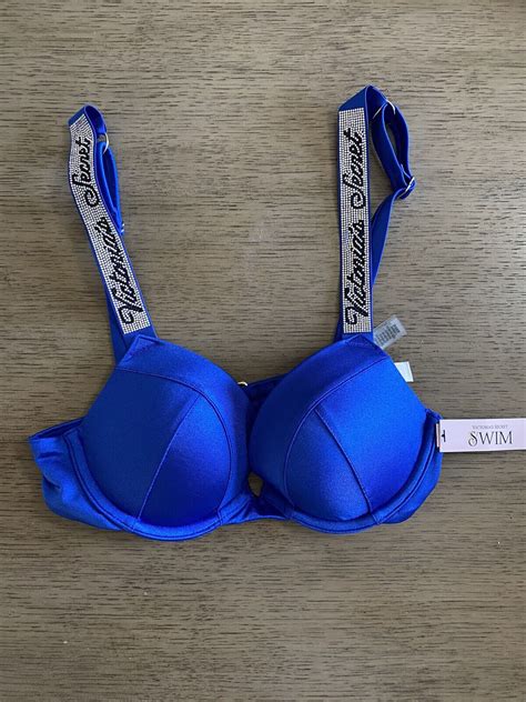 Victoria S Secret Shine Strap Sexy Tee Push Up Bikini Top Blue B