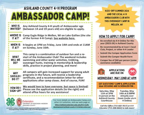 Ashland County 4 H Ambassador Summer Camp Extension Ashland County