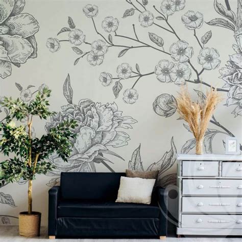 Black White Peony Wallpaper - Wall Decals | Wall Graphics Toronto