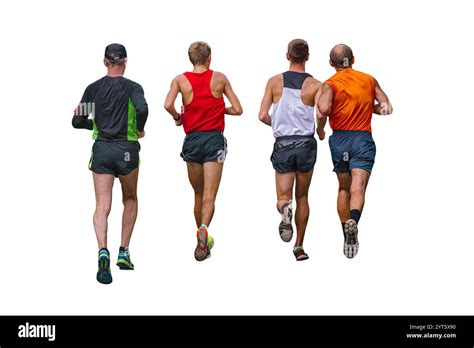 group male runners run race isolated  white background stock photo