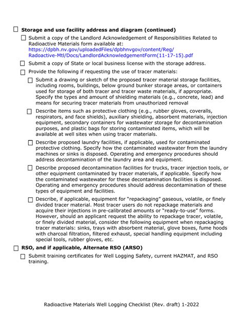 Nevada Radioactive Materials Ram Well Logging Licensing Checklist