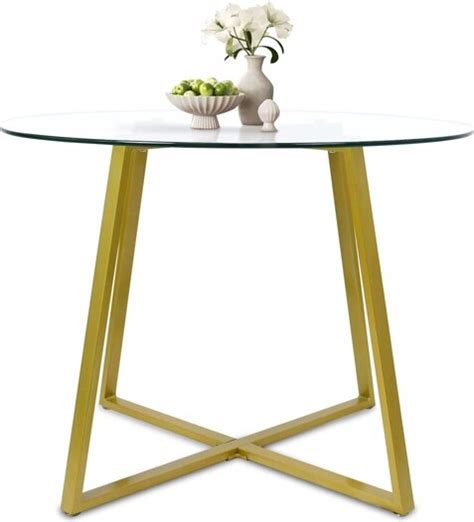 39 4 Hana Glass Top Modern Round Dining Table Gold 4 Point Leg The Pop Maison Shopstyle