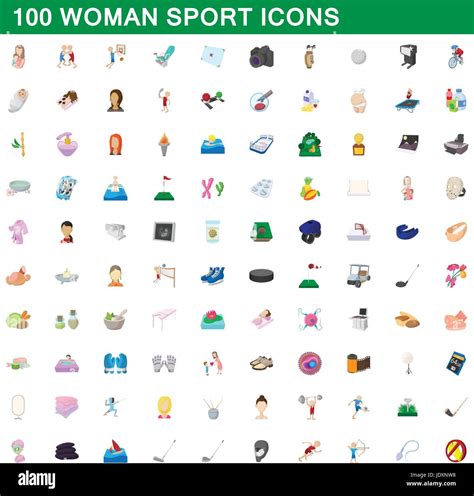 Woman Sport Icons Set In Cartoon Style For Any Design Vector