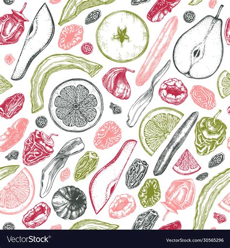 Dried Fruits And Berries Seamless Pattern Hand Vector Image