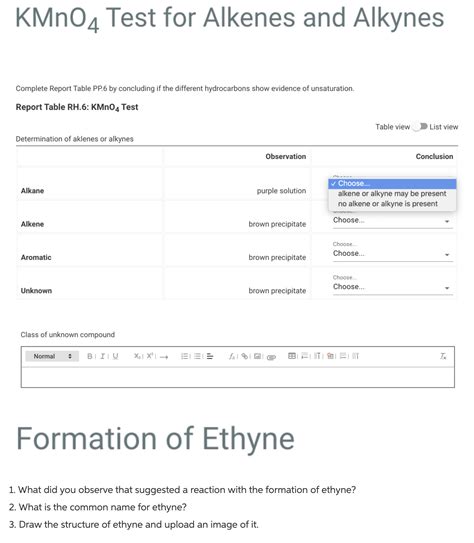 Solved Report Reactions Of Hydrocarbons Solubility Tests From The