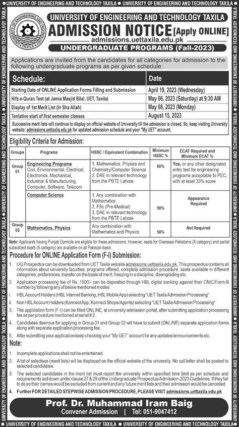 UET Taxila UG Admissions