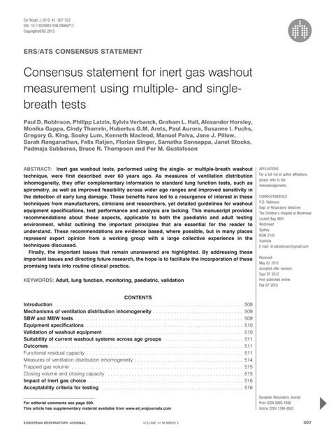 PDF Consensus Statement For Inert Gas Washout PDF FileERS ATS