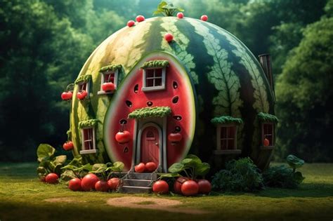 Premium AI Image Beautiful House Made From A Watermelon Fruit