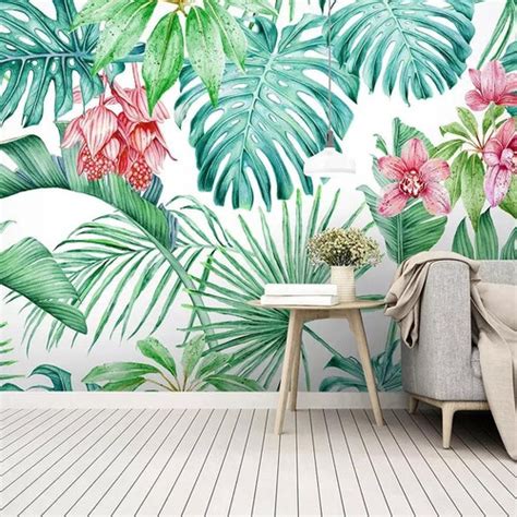 Watercolor Tropical Theme Wallpaper Removable Wall Mural Etsy