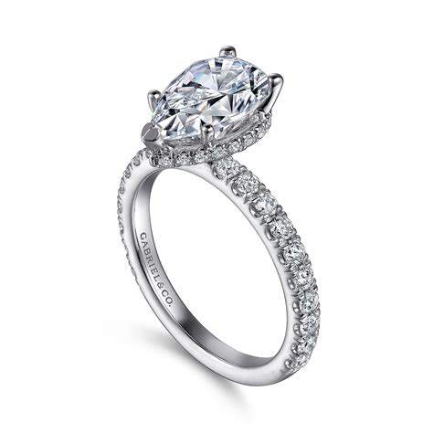 K White Gold Hidden Halo Pear Shape Diamond Engagement Ring