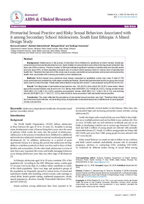 Pdf Premarital Sexual Practice And Risky Sexual Behaviors Associated With It Among Secondary