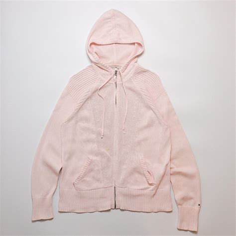 Tommy Hilfiger Womens Pink Vintage Hooded Full Zip Depop