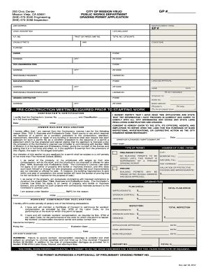 Fillable Online Cityofmissionviejo GRADING PERMIT APPLICATION