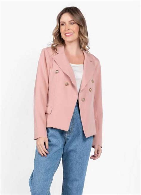 Lamis Blazer Em Crepe Bolsos Detalhe Botoes Rosa Em Blazer