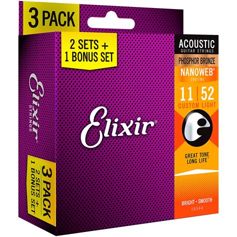 Elixir Bonus Pack Elixir Strings Phosphor Bronze Bronze Acoustic Guitar Strings with NANOWEB ...