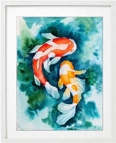 Orange Koi Fish Watercolor Painting, Exotic Fish Art, Vibrant Hand Painted Japanese Carp, Zen ...