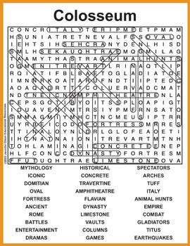 Colosseum Word Search By Jennifer Olson Educational Resources Tpt