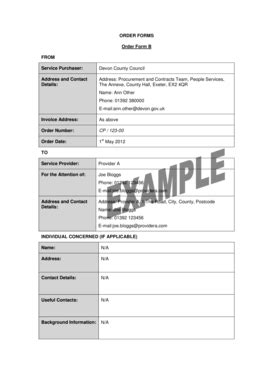 Fillable Online Devon Gov Example Order Form Devon County Council