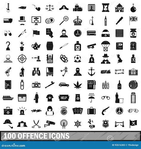 100 Iconos Fijados Estilo Simple De La Ofensa Ilustración Del Vector