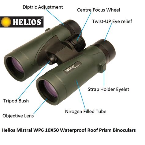 Helios Mistral WP6 10X50 Waterproof Roof Prism Binoculars