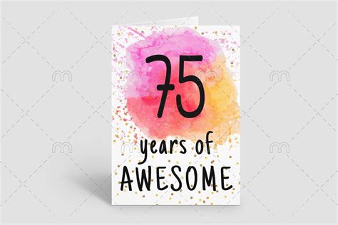 Printable 75th Birthday Card Printable Instant Download Birthday Card