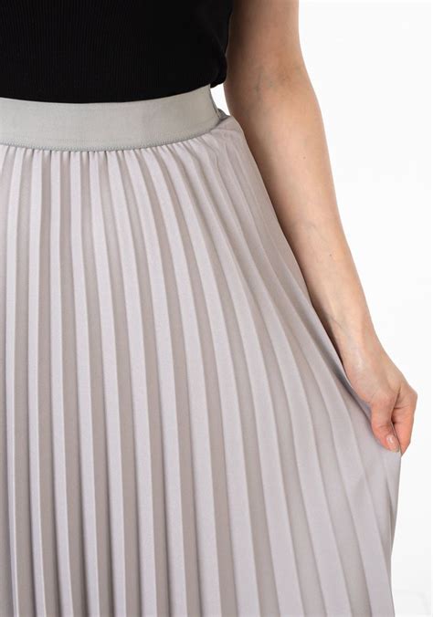 Grey Pleated Maxi Skirt By G Line Ankle Length Skirt For Women