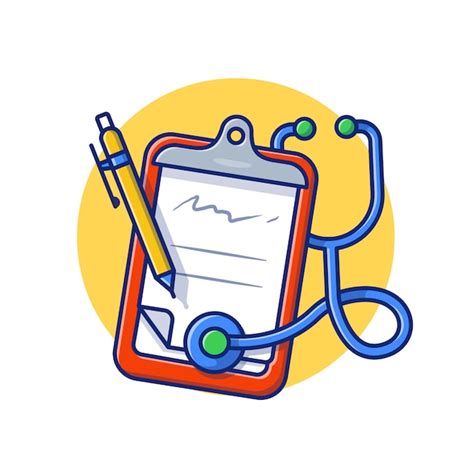 Premium Vector Clipboard Paper With Stethoscope And Pen Cartoon Icon