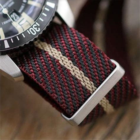 22mm Maroon X Sand Woven Fabric Nato Watch Strap B And R Bands