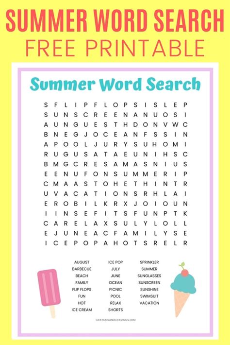 Word Search Printable Summer