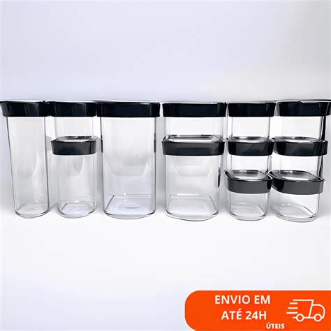 Kit Conjunto Potes Herm Ticos Porta Mantimentos Acr Lico Cozinha