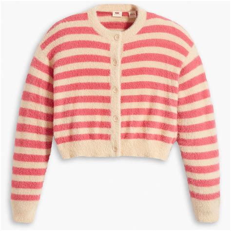 Levi Women S Retro Stripe Fuzzy Cat Cardigan In Marzipan