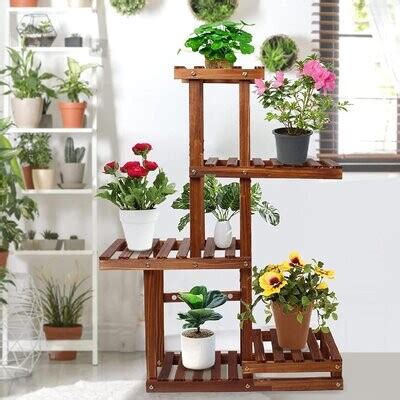 Arlmont Co Solid Wood Flower Plant Stand Tall Rack Indoor Outdoor