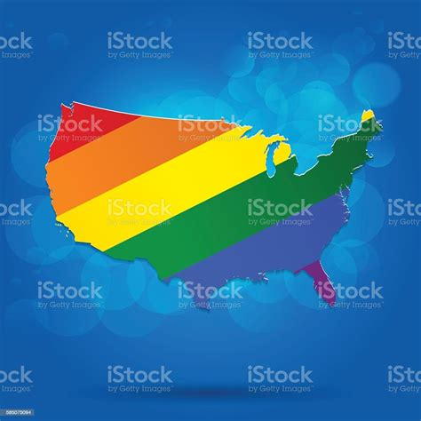 Usa Rainbow Lgbt Flag Map On Blue Bubble Background Stock Illustration