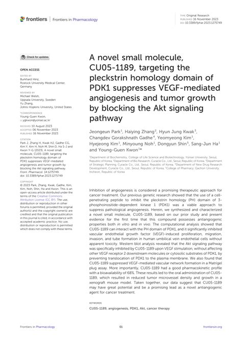 PDF A Novel Small Molecule CU05 1189 Targeting The Pleckstrin