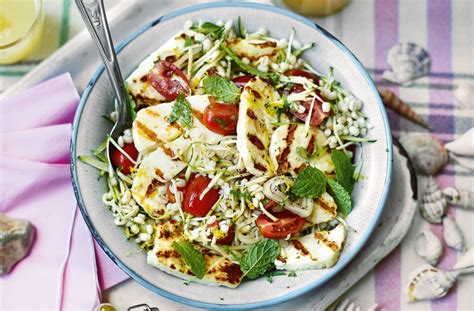 Barley Courgette And Mint Salad With Barbecued Halloumi Tesco Real Food