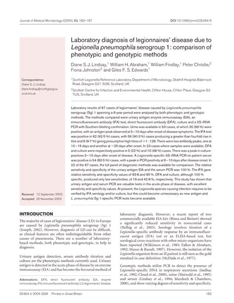 Microbiology Society Journals Laboratory Diagnosis Of Legionnaires’ Disease Due To Legionella