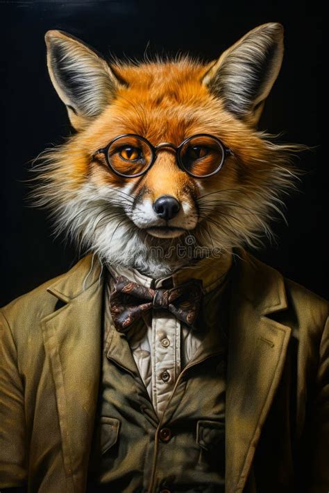 Fox Wearing Glasses And Suit With Bow Tie Generative Ai Stock Photo