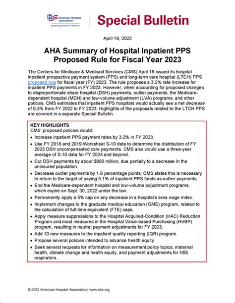 Aha Summary Of Hospital Inpatient Pps Proposed Rule For Fiscal Year