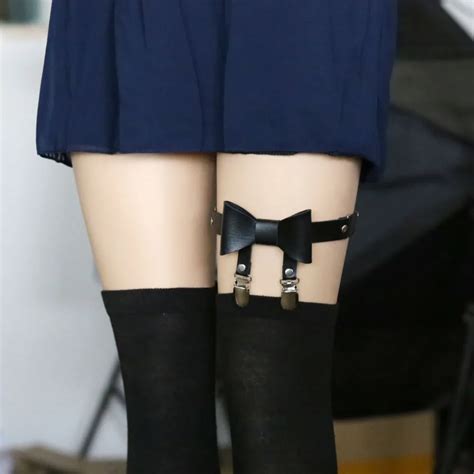 Women Sexy Punk Gothic Leather Suspenders Socks Belt Leg Ring Thigh Stockings Elastic Bow Knot