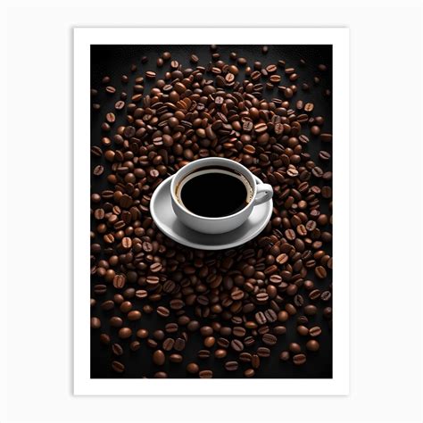 Coffee Cup On Coffee Beans Art Print by Noctarian - Fy