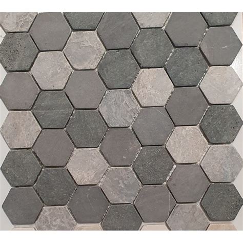 Mini Tomette Hexagonale Marbre Gris Nuanc Mat Sur Trame Salle De Bain