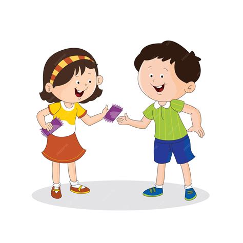 Premium Vector | Cute smiling boy sharing chocolate with a happy girl