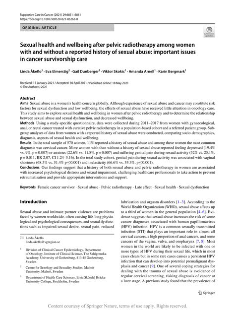 Pdf Sexual Health And Wellbeing After Pelvic Radiotherapy Among Women With And Without A